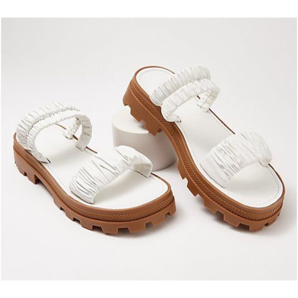 New Schutz Womens Lirah White Leather Sporty Slide Sandal Size 8 Chunky